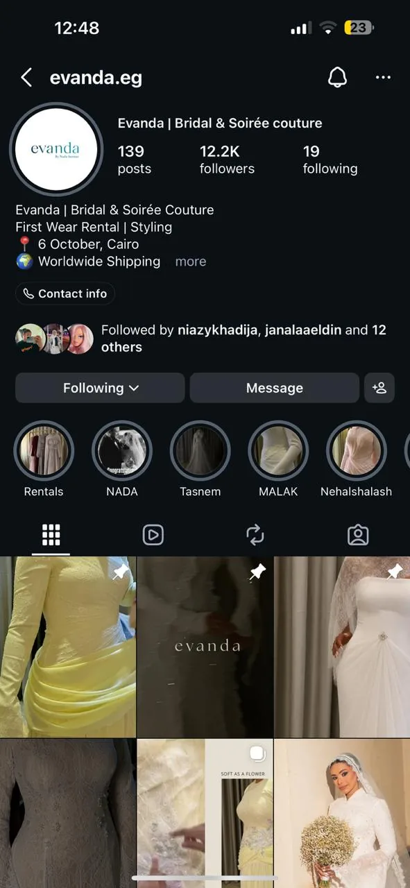 Evanda's Instagram profile